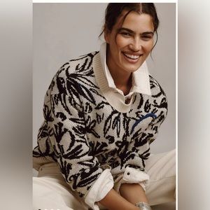 NWT By Anthropologie | Floral Pop Embroidered Wool blend Oversized Sweater Sz S